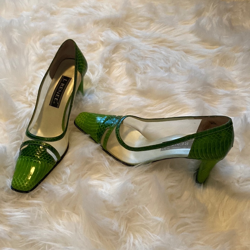 Vintage J. Reneé Heels - Green Leather and Mesh Size 8.5